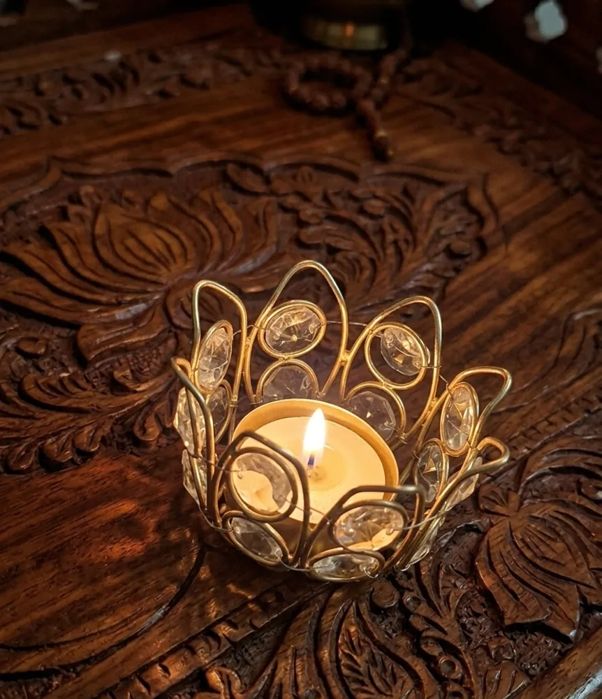 Golden Crystal Lotus Tealight Holder by MM BloomCraft