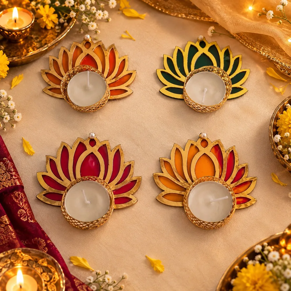 Festive Lotus Diya Set by MM BloomCraft