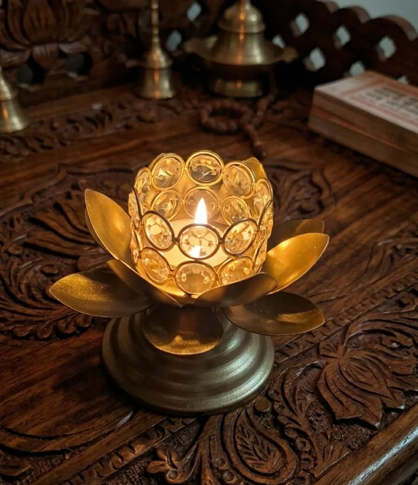 Golden Lotus Flower Candle Stand by MM BloomCraft