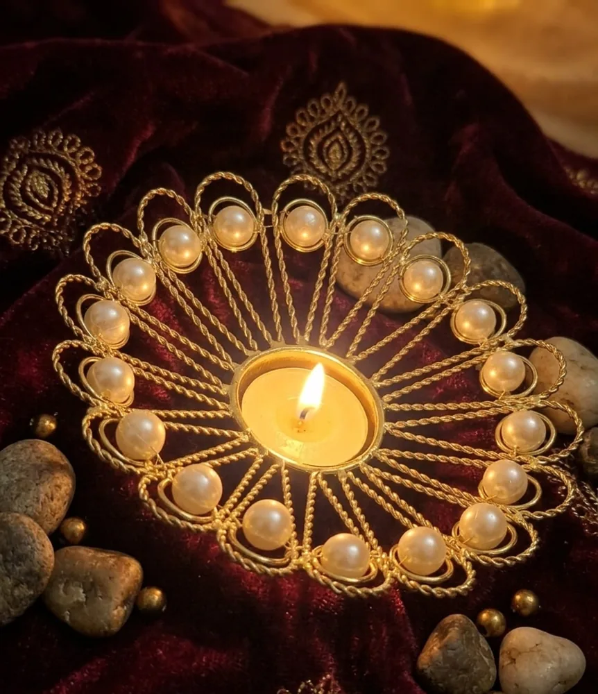 Pearl-Embellished Tealight Holder by MM BloomCraft
