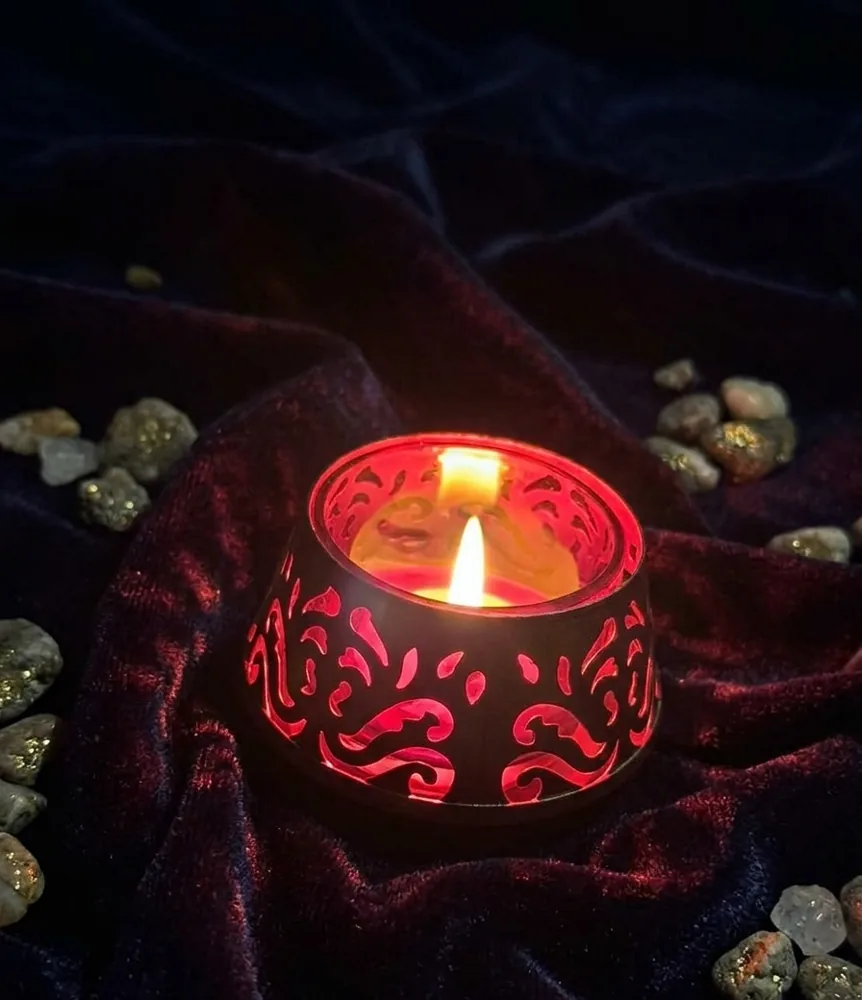 Red Glow Cutwork Candle Holder by MM BloomCraft